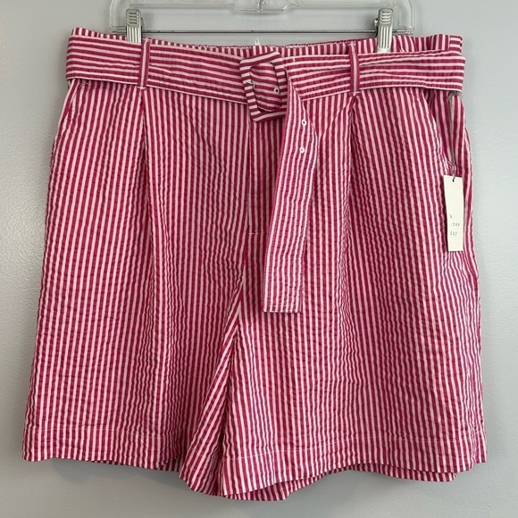 NWT A New Day Striped Pink & White Cotton Shorts with Belt Size XXL - Picture 1 of 8